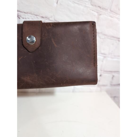 Lucky Handmade Wallet Heavy Brown Nubuck Distressed Leather Folding - Picture 5 of 10